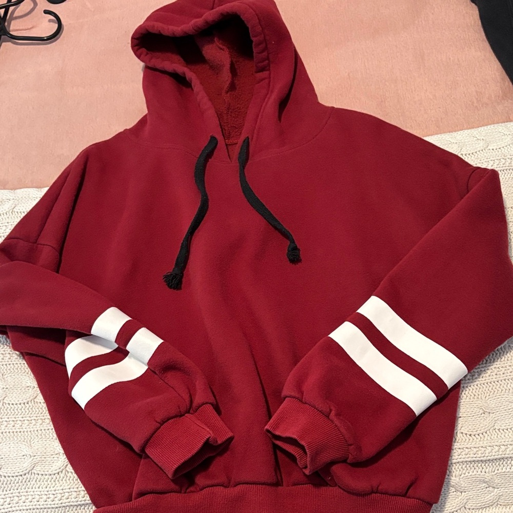 Men's Red Hoodie with White Stripes
